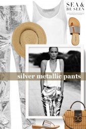 silver metallic pants