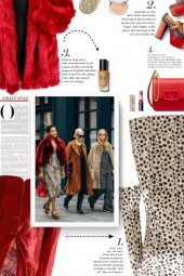 street style - red faux fur jacket 