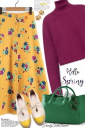 Spring Floral Skirt-Button-up