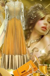 Orange og gull kjole