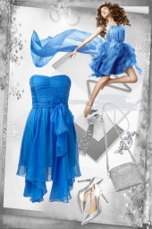 Blå kjole med sølv tilbehør