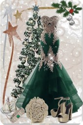 Grønn julekjole med sølv dekor