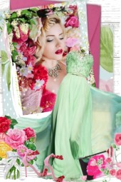 Lys grønn sid kjole med rosa tilbehør