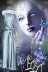 Isblå kjole med sølvsko
