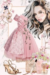 Rosa kjole med blonder 