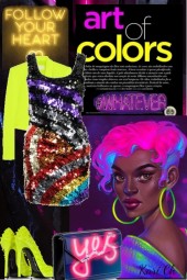 Metallic kjole og neonfarget jakke 11