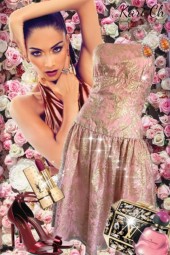 Rosa metallic kjole med gull 118