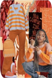 Stripet oransje genser og jeans 6-10