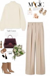 White sweater &amp; Beige trousers