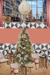 Christmas in the black and white city cafe