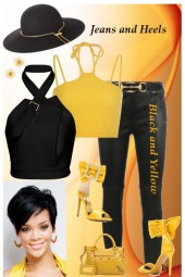 Black and Yellow Jeans and Heels