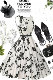 Flowery Black and White Dress