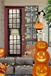 front door step on halloween 