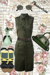 SLEEVELESS BELTED ARMY GREEN