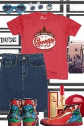 NYC TEE AND DENIM SKIRT