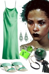 GREEN SATIN SLIP DRESS