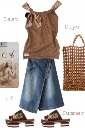 RESTYLED BROWN TANK TOP WITH DENIM SKIRT