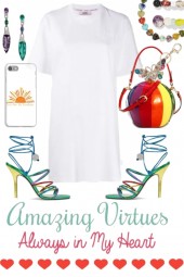 A WHITE TEE DRESS WITH COLORFUL THINGS