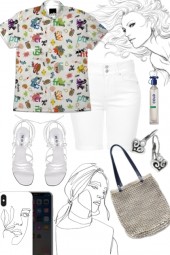 WHITE SHORTS, PRINT SHIRT 71720