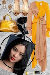 SURPLICE WRAP GOLD AND YELLOW DRESS 