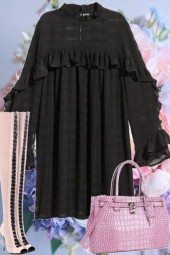 BLACK RUFFLE DRESS 121520