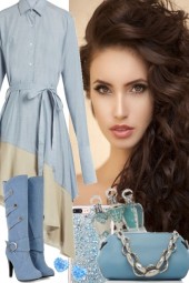 BLUE AND BEIGE ASYM DRESS