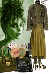 42021 ARMY GREEN JACKET AND SKIRT AND SANDALS