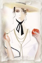 A girl with a red apple