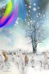 White horses among white snow