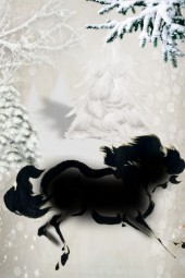 Black horse on the white snow