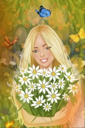 A girl with a bunch of flowers 2