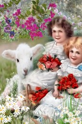 Kids with a lamb