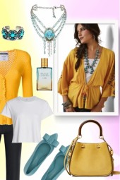 Casual outfit with turquoise bijou