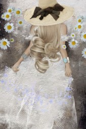 A blonde in a white dress