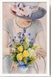 Lady in blue with blue flowers