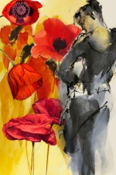 An abstract sketch with poppies
