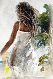 A girl in white by the sea