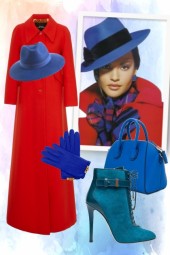 Red coat, blue hat