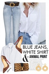 nr 7148 - Blue jeans, white shirt &amp; animal print 