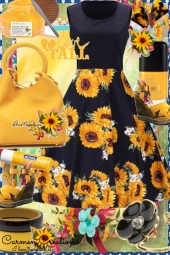 Journi's Autumn Fall Sunflower Dress Outfit
