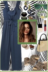 Summer Vacation 2024 - Navy Romper &amp; Straw Sandals