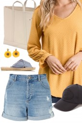 Yellow Swiss Dot Top Outfit 3