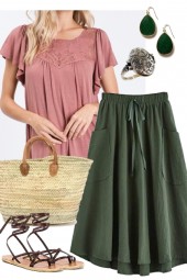 Mauve Flutter Sleeve Top w/ Lace Outfit 2