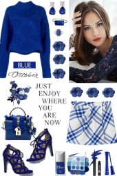 #788 2023 Blue Sweater Plaid Skirt