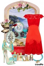 Lady in Red and Turquoise