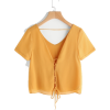     Lace Up Self Tie V Back Chiffon Top - Koszule - krótkie - $7.99  ~ 6.86€
