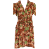 1930S Green Brown Silk printed dress - sukienki - 