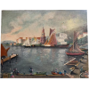 1950s Seaport Oil Painting - Objectos - 
