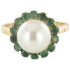 1970s French Pearl Emerald Gold Ring - Rings - 