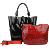 2 in 1 High Gloss Black Top Double Handle Bucket Office Tote Satchel Handbag Purse + Crocodile Print Cross Body Convertible Shoulder Bag - Carteras - $42.50  ~ 36.50€